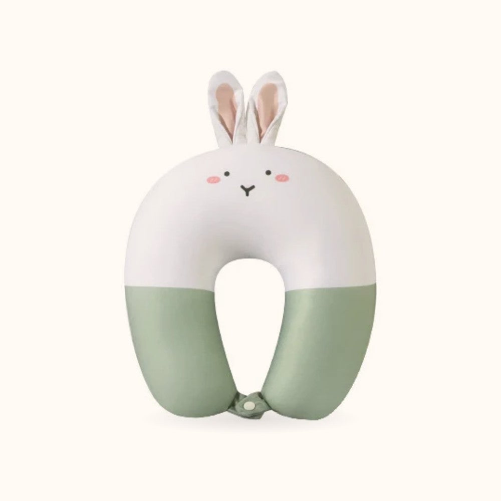 Matcha the Bunny Travel Buddy flipped into U-shaped neck pillow form